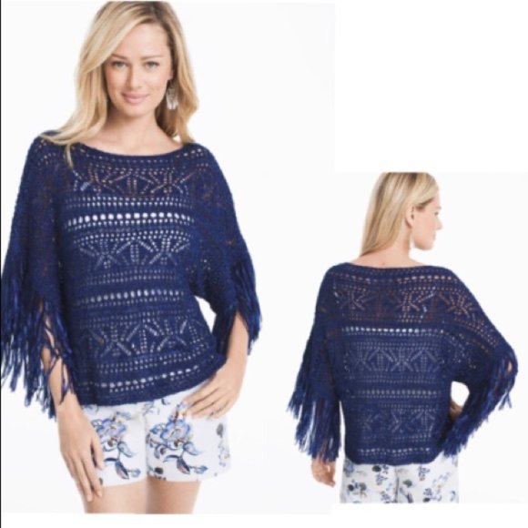 WHBM Open Knit Fringe Poncho Top S - Picture 1 of 9